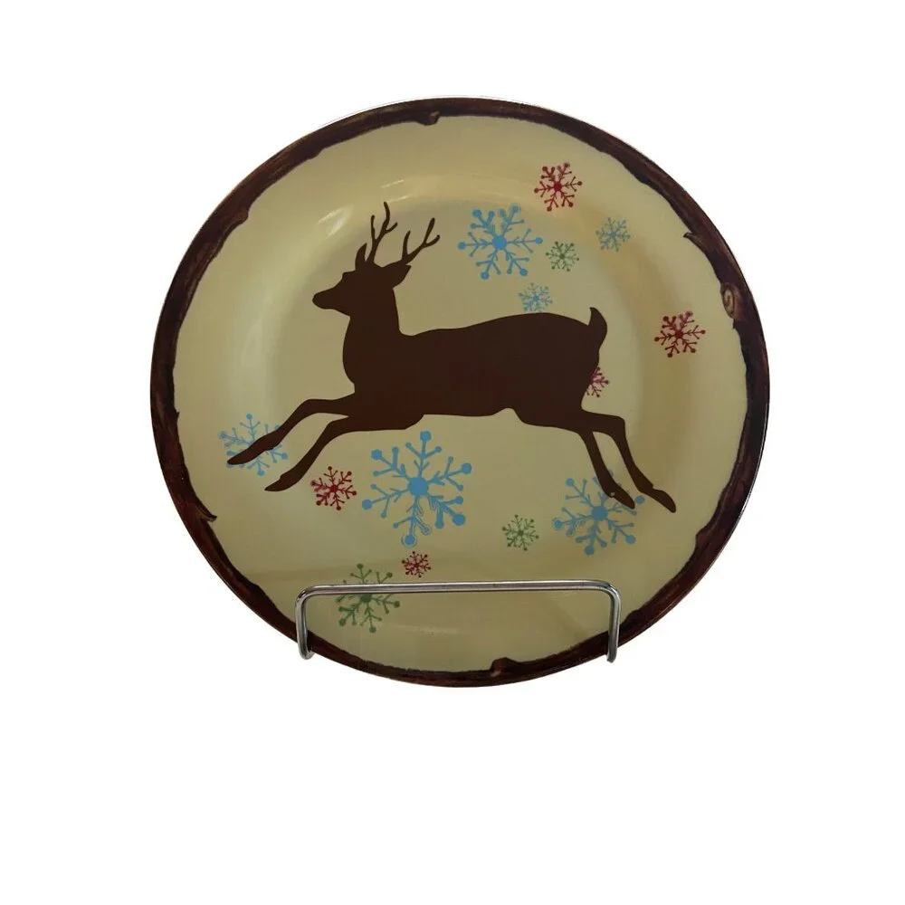 Wallace Reindeer Plates Set of 4 Holiday Snowflake Rustic Lodge Christmas Decor